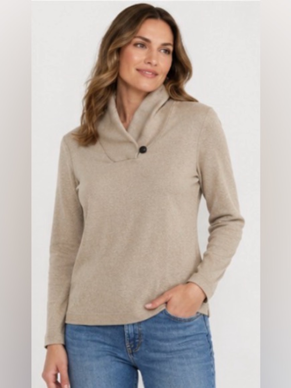 Lauren Ralph Lauren Petite Beige Cotton Cowl Neck Sweater Top P/P